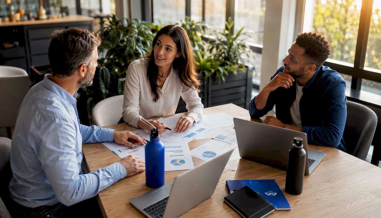 Il team di agenti immobiliari si confronta in una riunione di lavoro per condividere strategie e obiettivi.