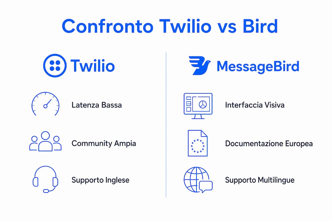 Infografica: confronto tra le funzionalità di Twilio e MessageBird per i professionisti del settore immobiliare