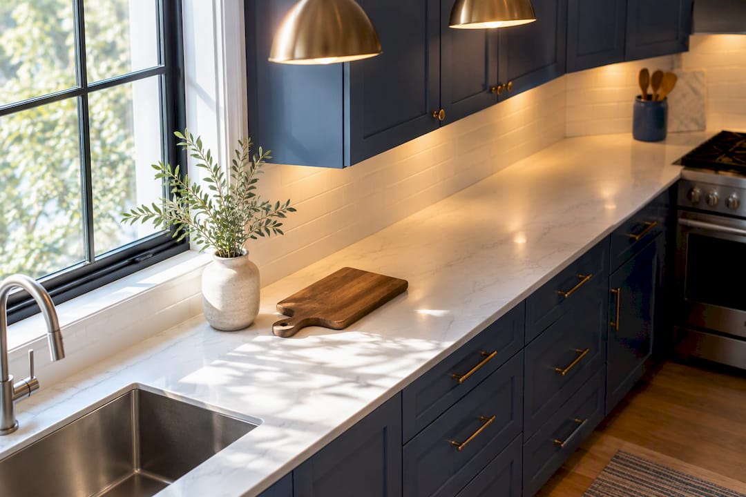 Cucina illuminata dalla luce naturale e da lampade