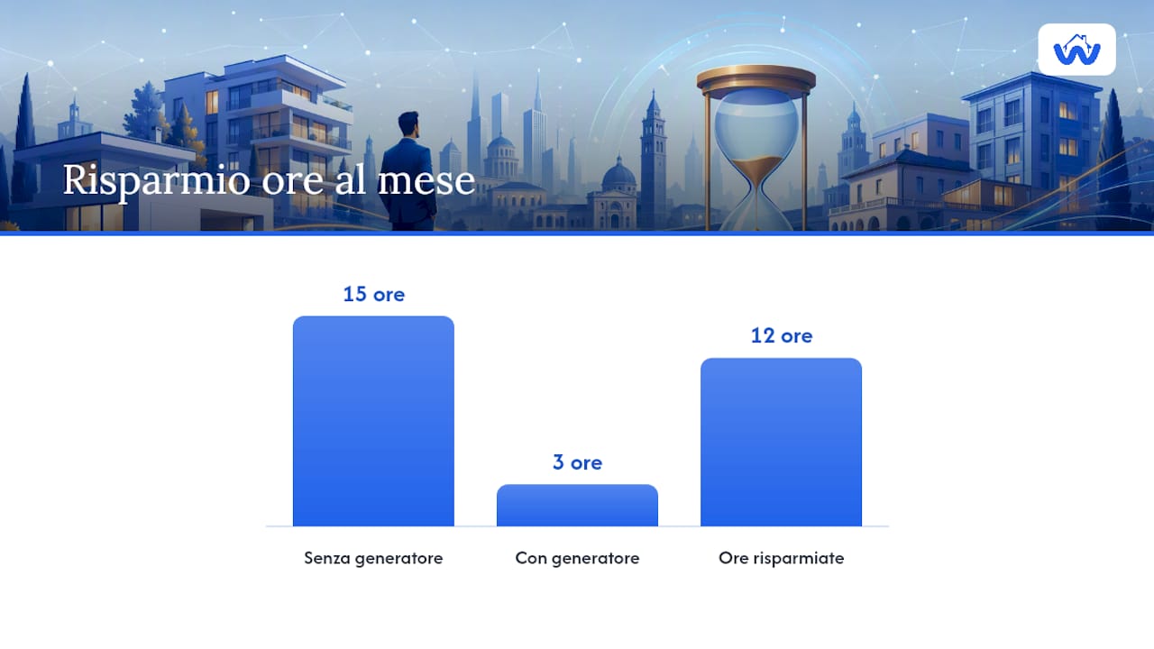 Grafico che illustra il risparmio di tempo e il ritorno sull’investimento ottenuti grazie all’utilizzo del generatore di script.