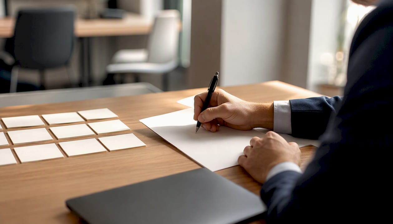 Mani al lavoro che prendono appunti per qualificare i lead